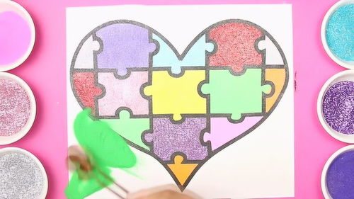 闪粉沙画 心形拼图 简笔画 美术基础